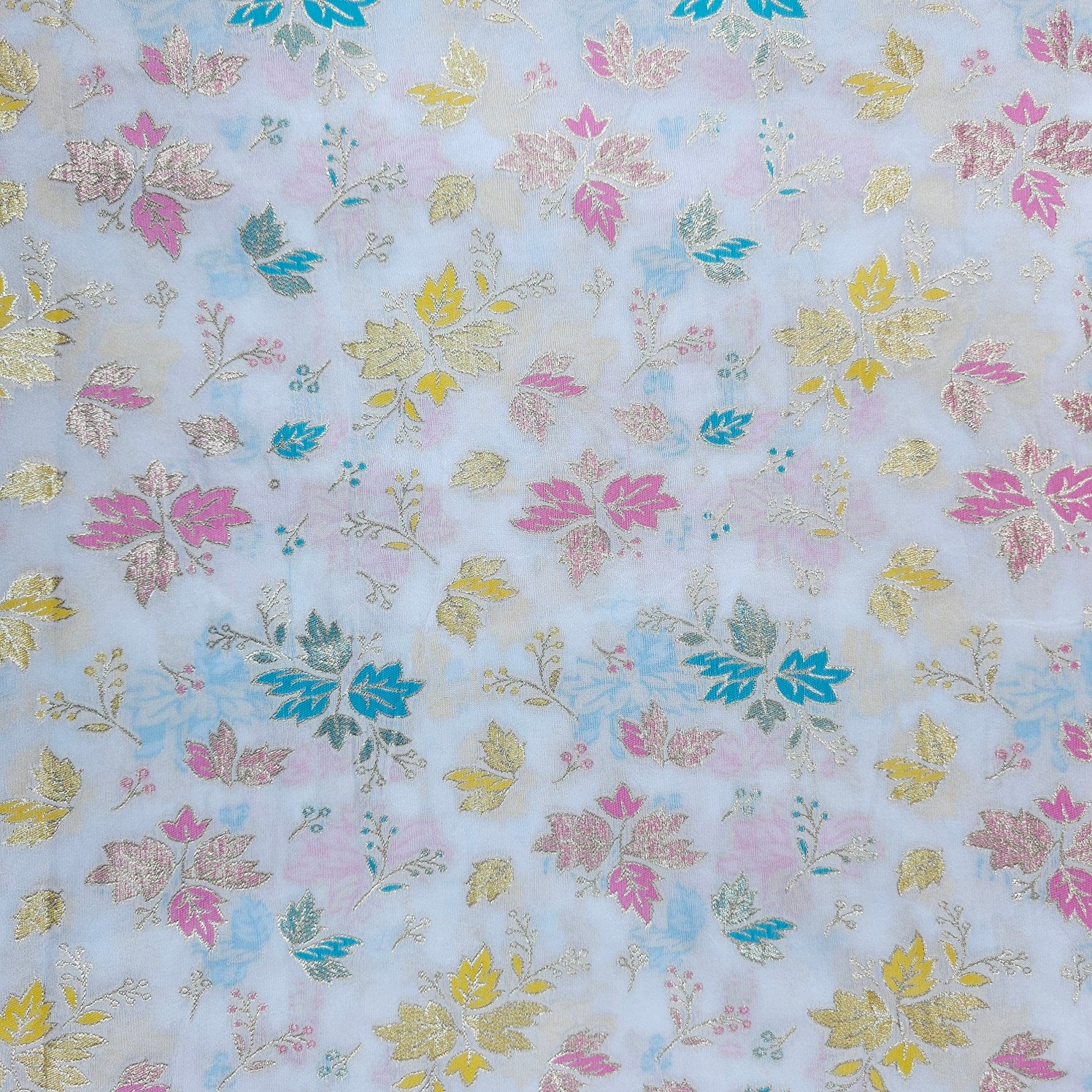 Meher Pure White Banaras Silk Brocade with Floral Embroidery