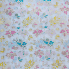 Meher Pure White Banaras Silk Brocade with Floral Embroidery