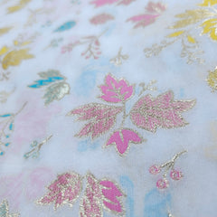 Meher Pure White Banaras Silk Brocade with Floral Embroidery