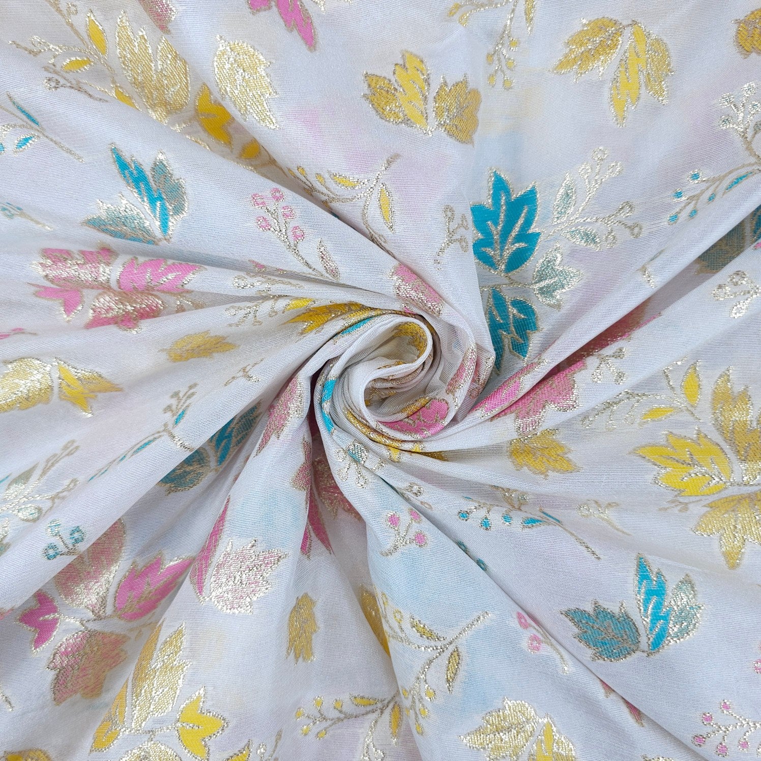 Meher Pure White Banaras Silk Brocade with Floral Embroidery