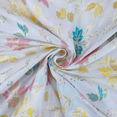 Meher Pure White Banaras Silk Brocade with Floral Embroidery