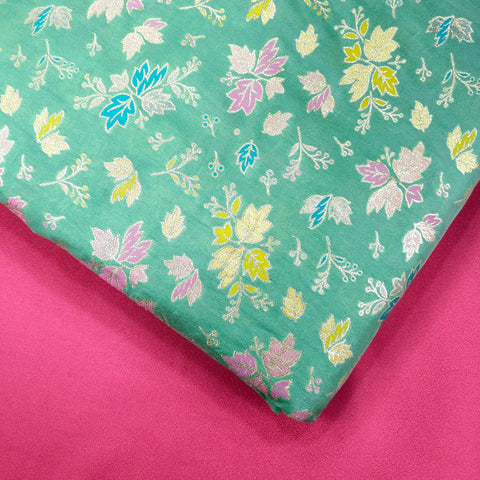 Meher Peacock Blue Green Banaras Silk Brocade with Floral Embroidery