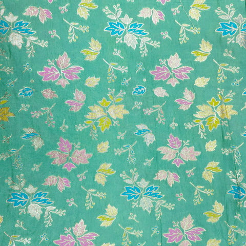 Meher Peacock Blue Green Banaras Silk Brocade with Floral Embroidery