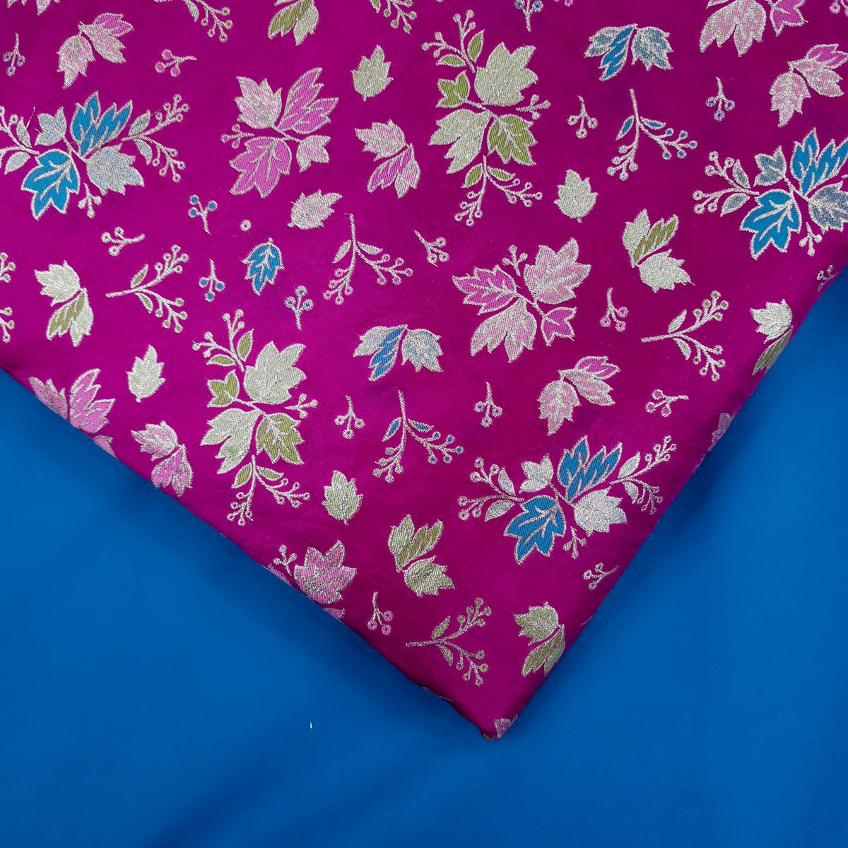 Meher Bright Pink Banaras Silk Brocade with Floral Embroidery