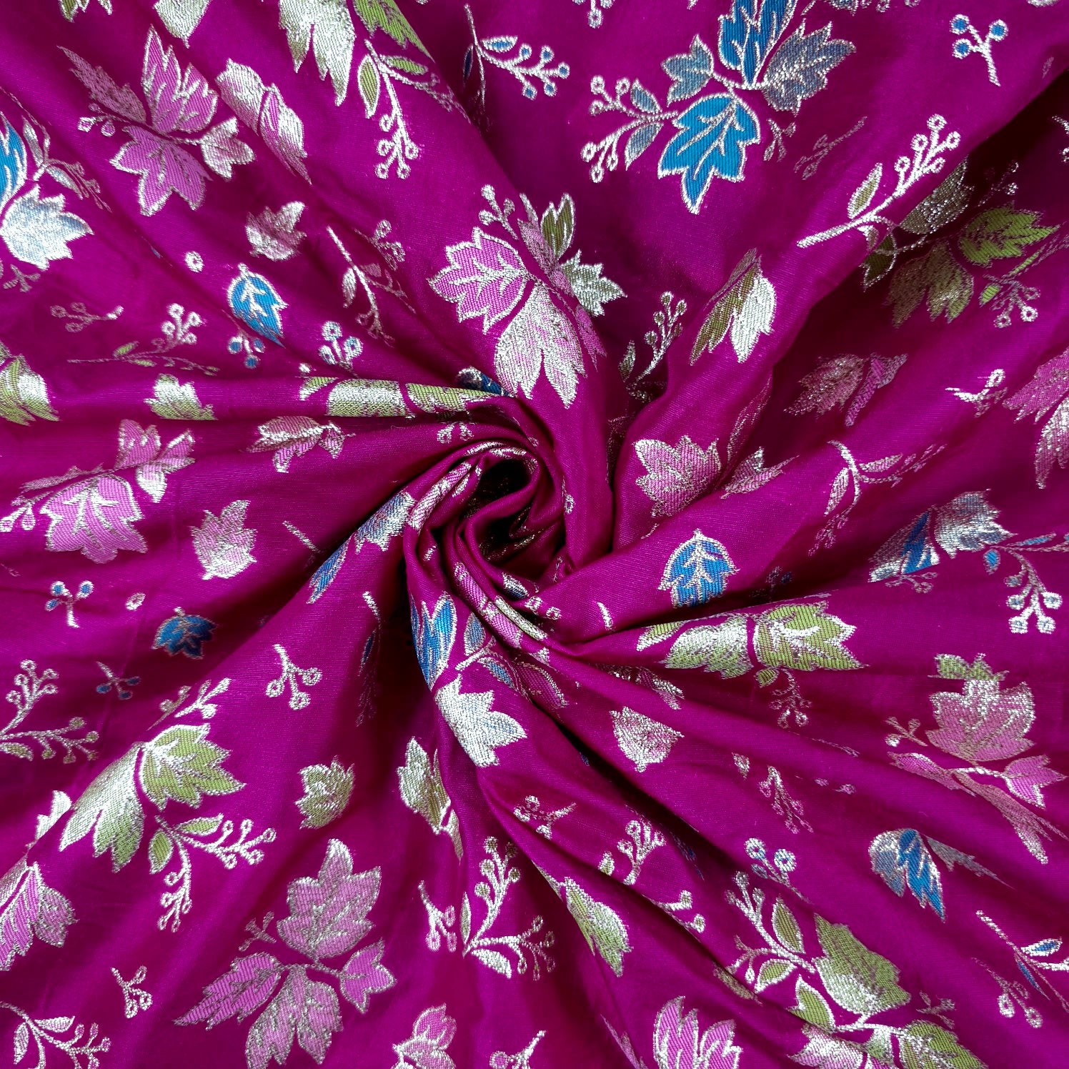 Meher Bright Pink Banaras Silk Brocade with Floral Embroidery