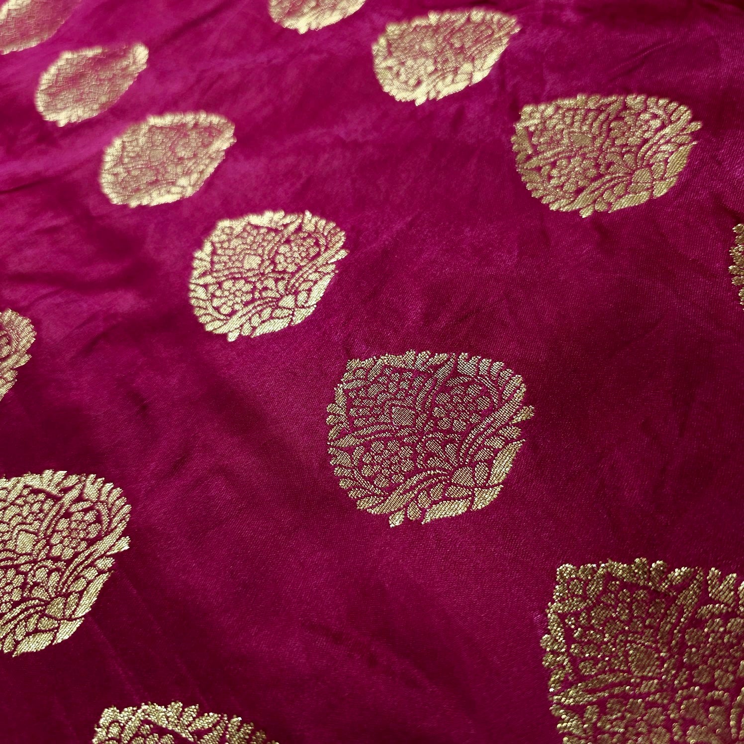 Meher Bright Pink Banaras Satin Silk Brocade with Buta motifs