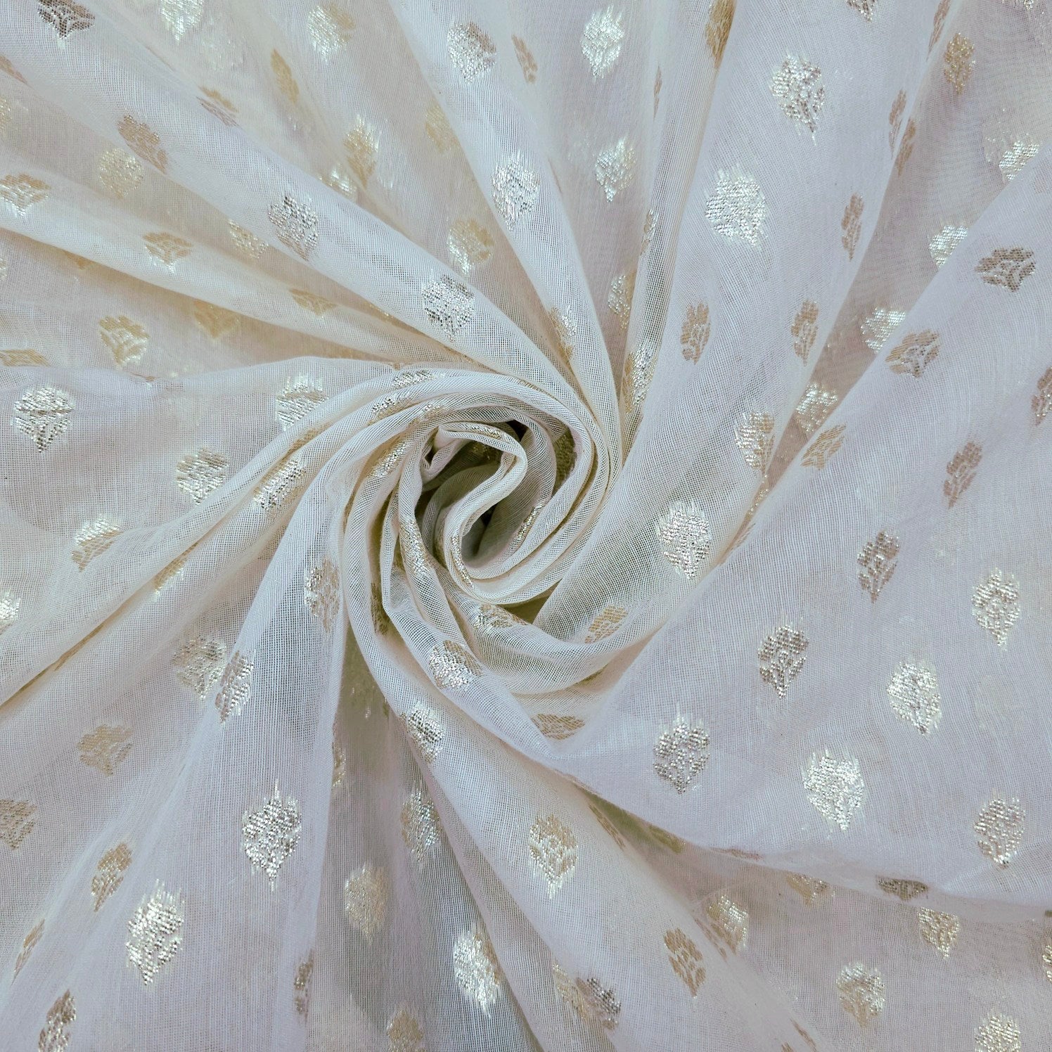 Embroidered Banaras Brocade Dyeable Fabric with All Over Butta and Paisley Border