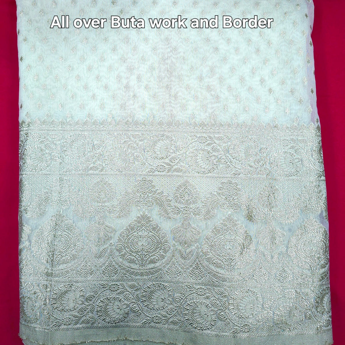 Embroidered Banaras Brocade Dyeable Fabric with All Over Butta and Floral Border