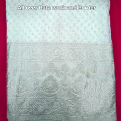 Embroidered Banaras Brocade Dyeable Fabric with All Over Butta and Floral Border