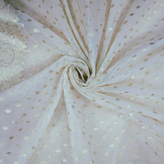 Embroidered Banaras Brocade Dyeable Fabric with All Over Butta and Floral Border