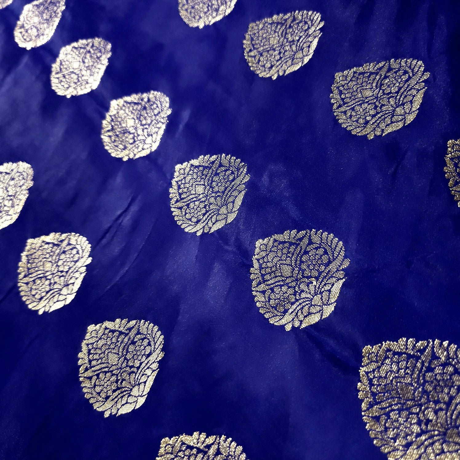 Meher Royal Blue Banaras Satin Silk Brocade with Buta motifs