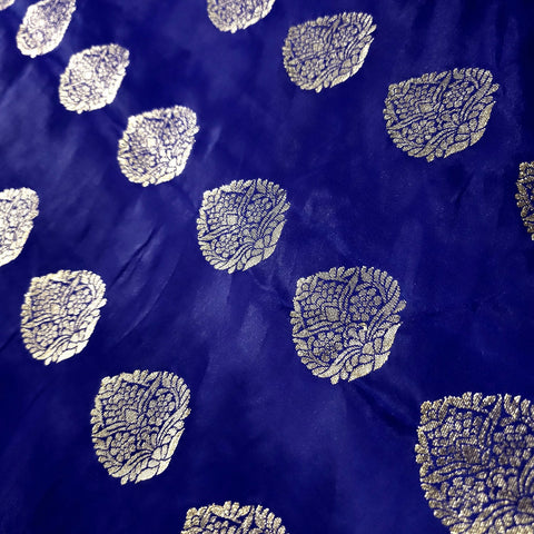 Meher Royal Blue Banaras Satin Silk Brocade with Buta motifs