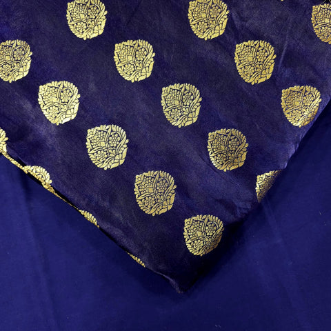 Meher Deep Rich Blue Banaras Satin Silk Brocade with Buta motifs