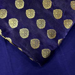 Meher Deep Rich Blue Banaras Satin Silk Brocade with Buta motifs