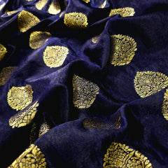 Meher Deep Rich Blue Banaras Satin Silk Brocade with Buta motifs