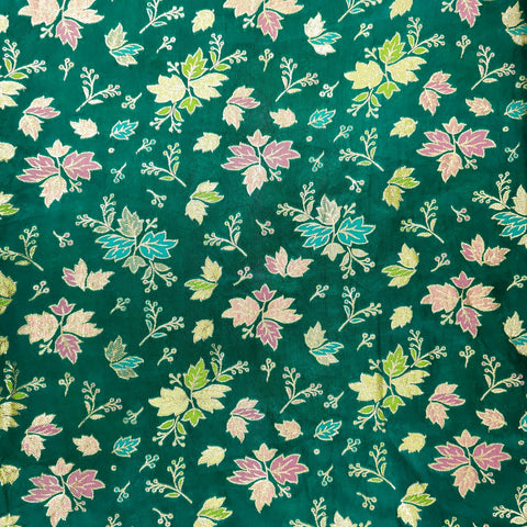 Meher Bottle Green Banaras Silk Brocade with Floral Embroidery