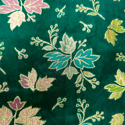 Meher Bottle Green Banaras Silk Brocade with Floral Embroidery