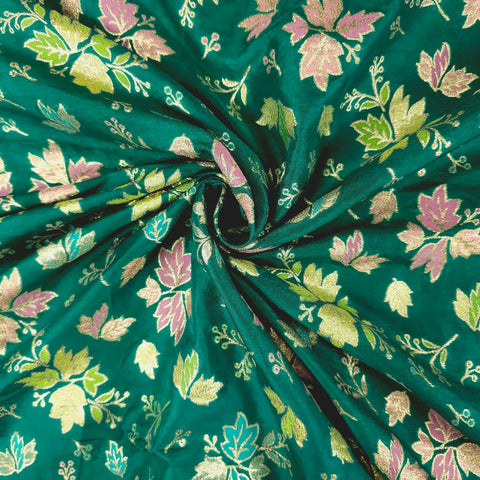 Meher Bottle Green Banaras Silk Brocade with Floral Embroidery