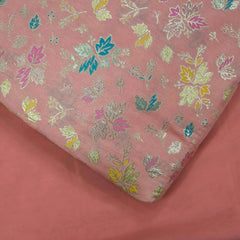 Meher Peach Banaras Silk Brocade with Floral Embroidery