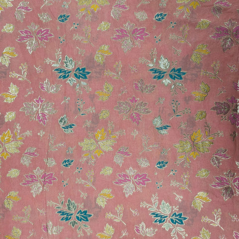 Meher Peach Banaras Silk Brocade with Floral Embroidery