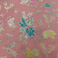 Meher Peach Banaras Silk Brocade with Floral Embroidery