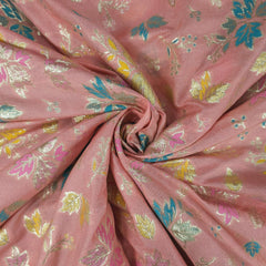 Meher Peach Banaras Silk Brocade with Floral Embroidery