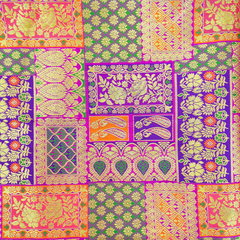 Zartari Raspberry Banaras Brocade Silk Fabric