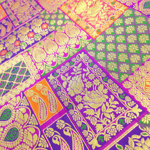 Zartari Raspberry Banaras Brocade Silk Fabric