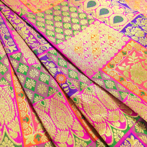 Zartari Hot Pink  Banaras Brocade Silk Fabric