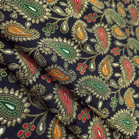 Tanchui Banaras Brocade on Black Silk Fabric