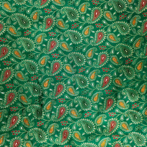 Tanchui Banaras Brocade on Peacock Green Silk Fabric