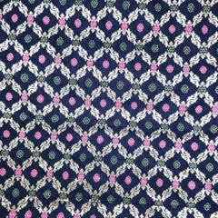 Jamdani Navy Blue Banarasi Brocade with Geometrical and Floral Accents