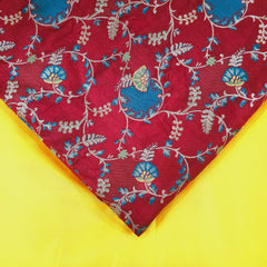 Festive Wear Red & Blue Floral Brocade on Banarasi Jacquard Fabric