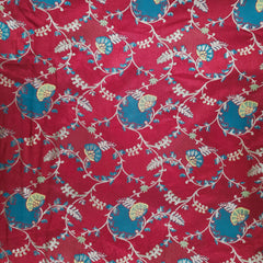 Festive Wear Red & Blue Floral Brocade on Banarasi Jacquard Fabric