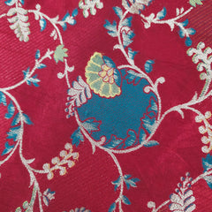 Festive Wear Red & Blue Floral Brocade on Banarasi Jacquard Fabric