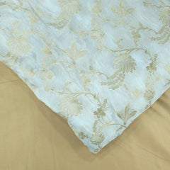White Dyeable Crepe with Golden Floral Vines Pattern