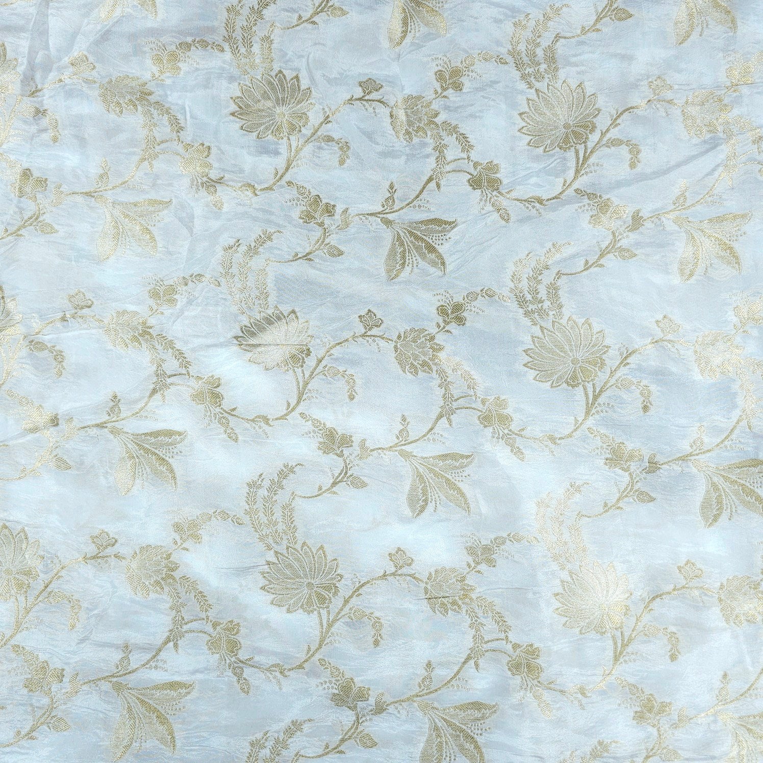 White Dyeable Crepe with Golden Floral Vines Pattern