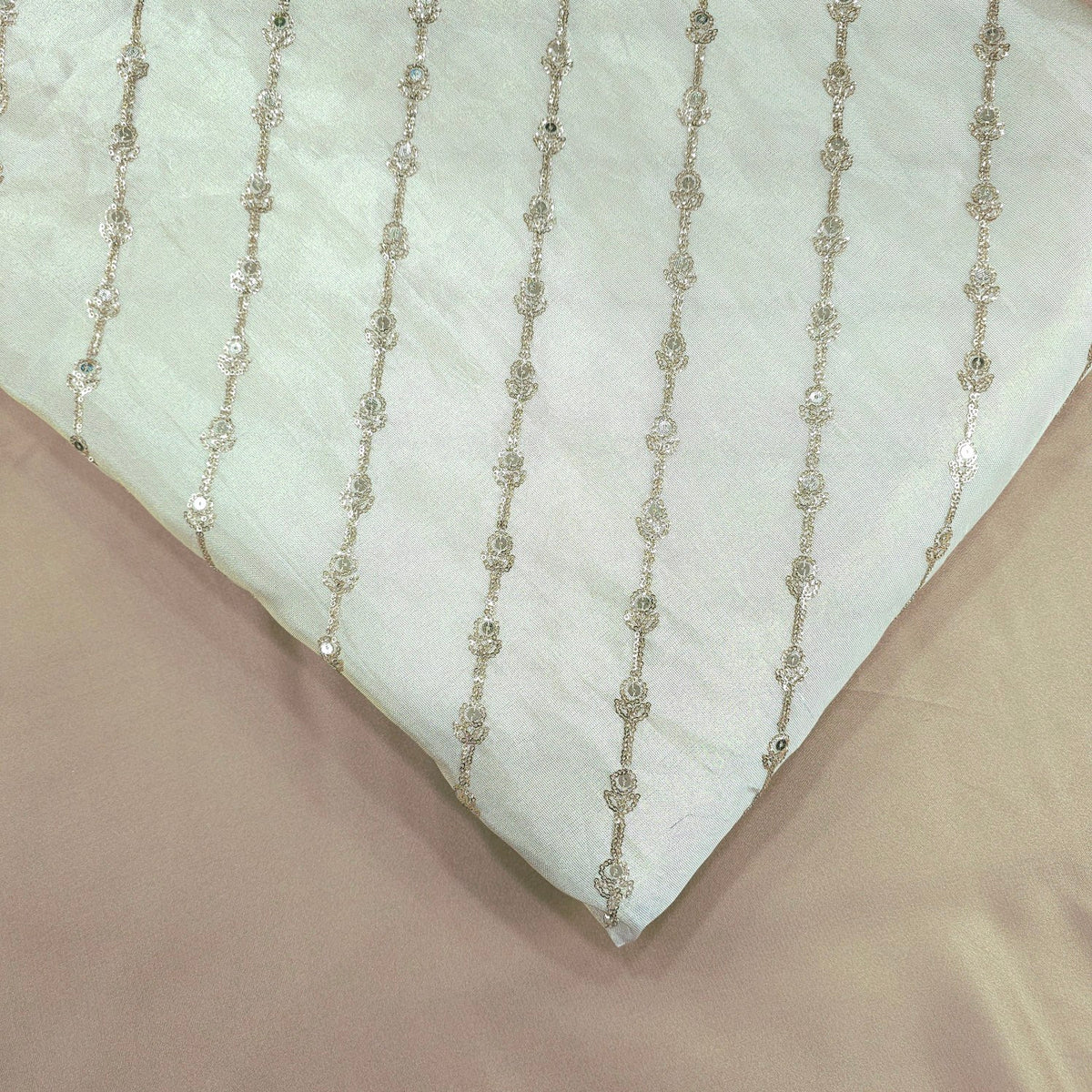 Gold Embroidered Shimmer Tissue Dyeable Fabric with Sequin Striped Pattern