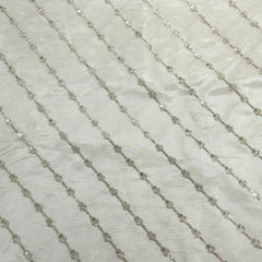 Gold Embroidered Shimmer Tissue Dyeable Fabric with Sequin Striped Pattern