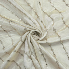 Gold Embroidered Shimmer Tissue Dyeable Fabric with Sequin Striped Pattern