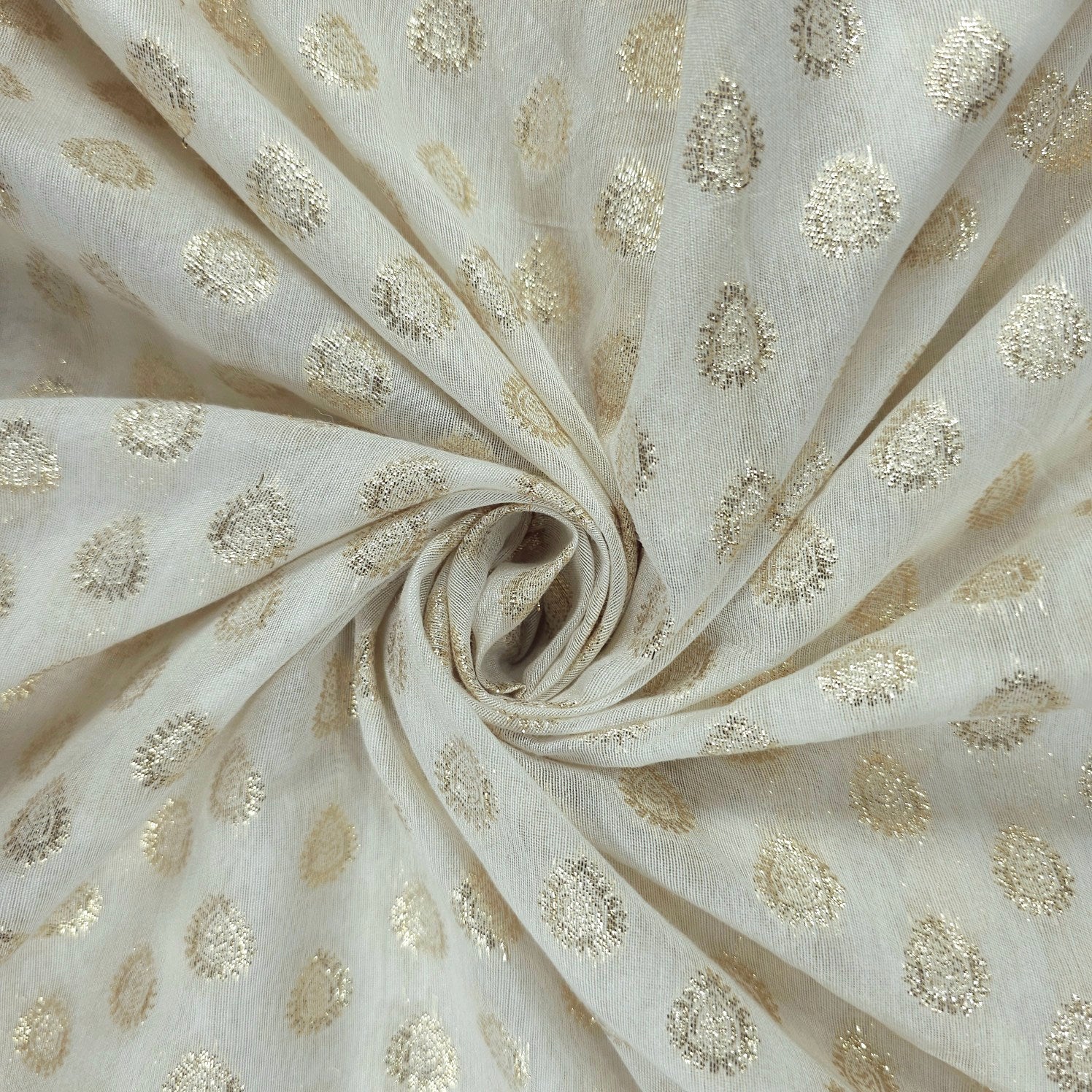 Dyeable Brocade Fabric with Gold Floral Butta Motif