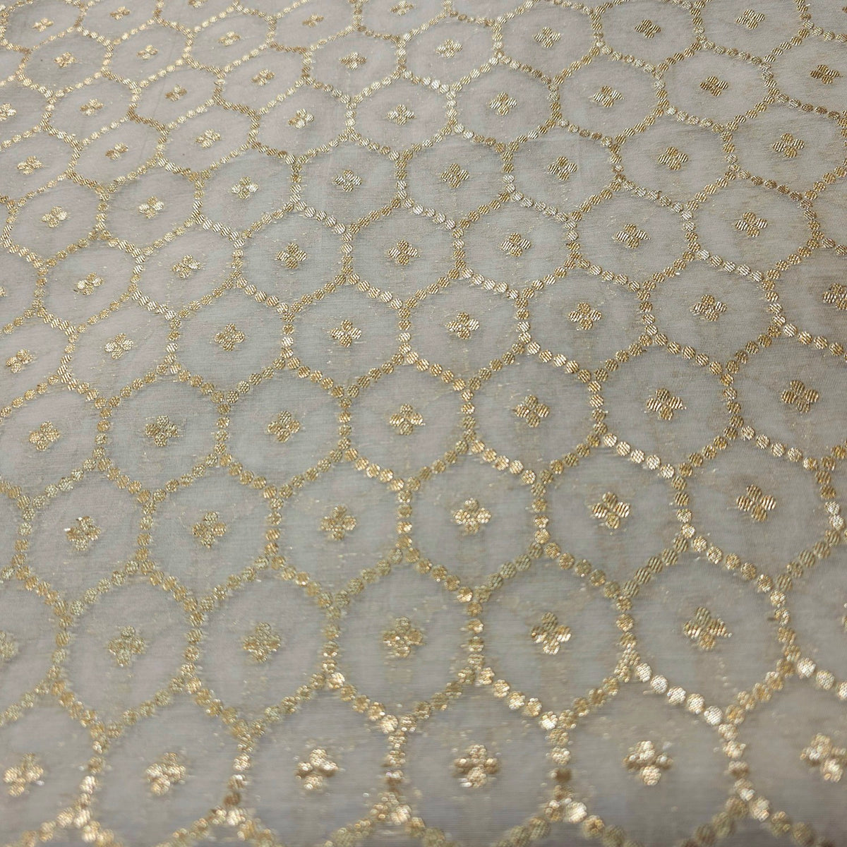 Sovanna Chanderi Dyeable Brocade with all-over Hexagon Jaal