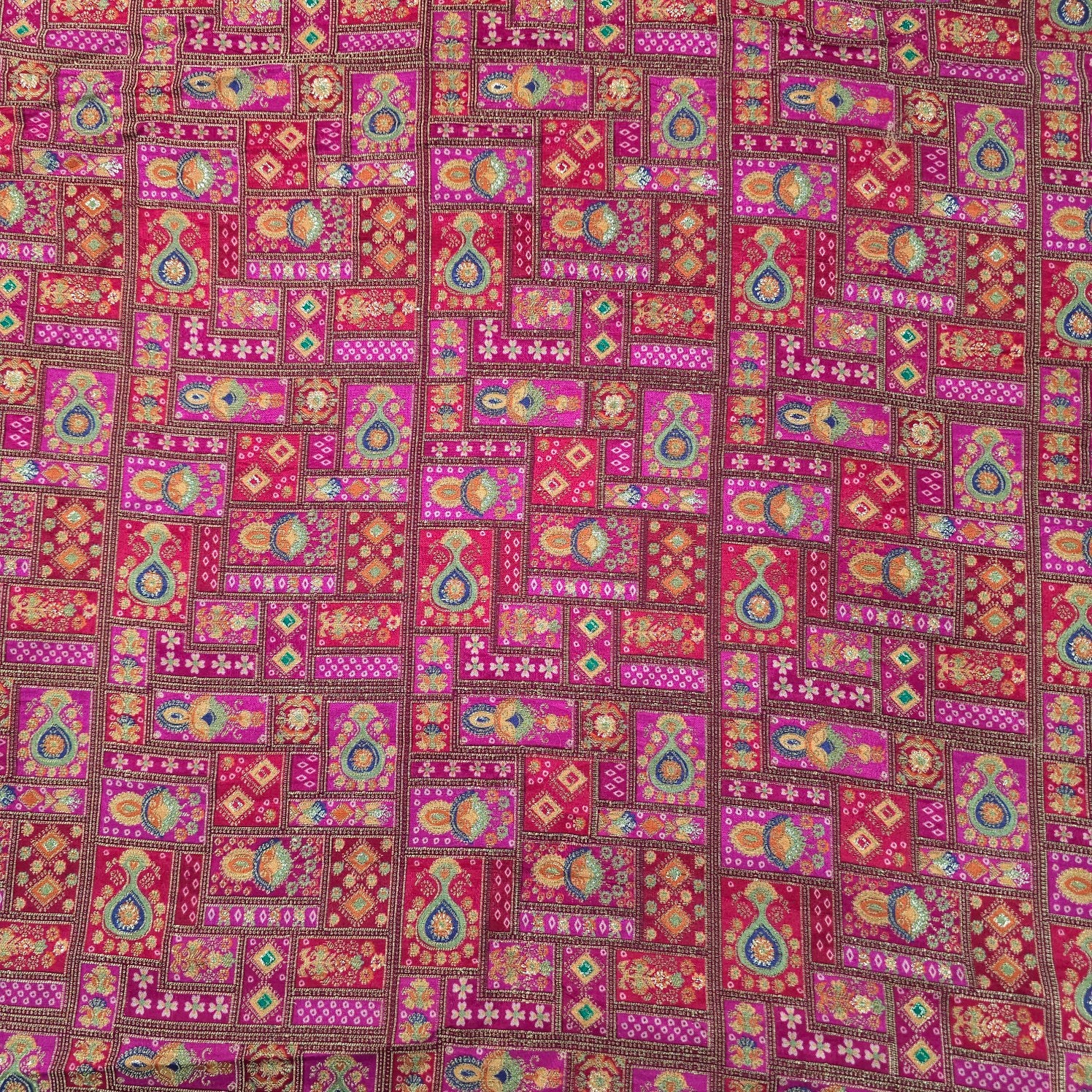 Pure Banarasi Dola Silk Soft Brocade with Position Print on Fuschia Pink Base