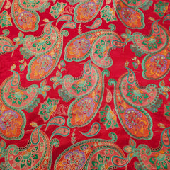 Pure Banarasi Dola Silk Soft Brocade with Paisley Position Print on Red Base