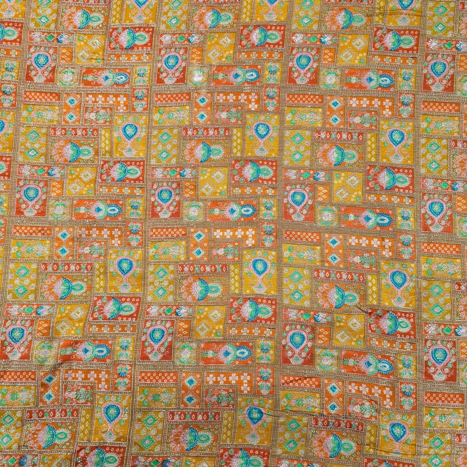 Pure Banarasi Dola Silk Soft Brocade with Position Print on Mustard Yellow Base