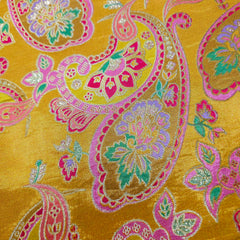 Pure Banarasi Dola Silk Soft Brocade with Paisley Position Print on Mustard Yellow Base