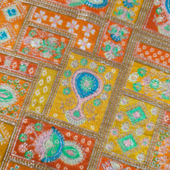 Pure Banarasi Dola Silk Soft Brocade with Position Print on Mustard Yellow Base