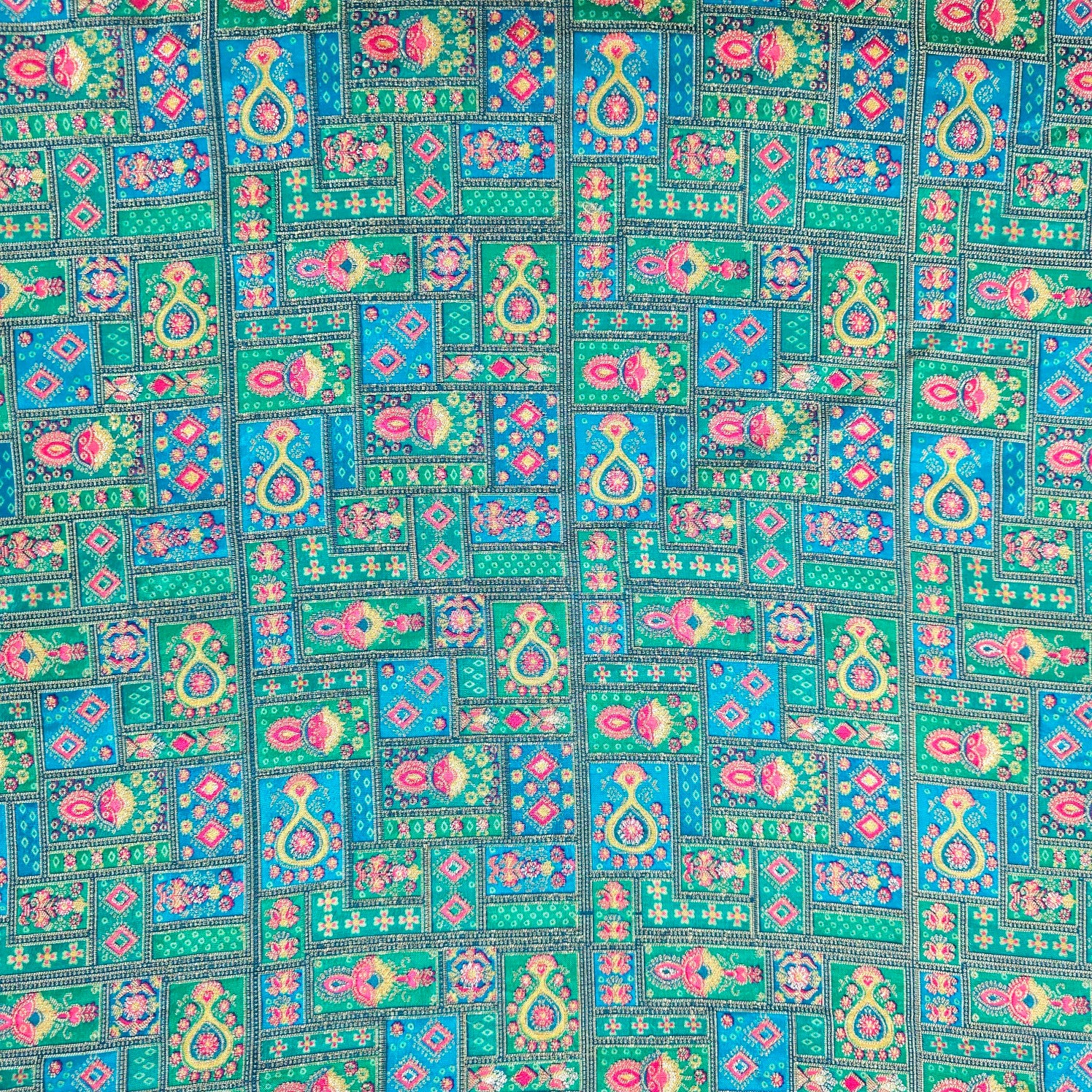 Pure Banarasi Dola Silk Soft Brocade with Position Print on Sea Green Base