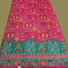 Pure Banarasi Dola Silk Soft Brocade with Position Print on Pink Base with Green Border
