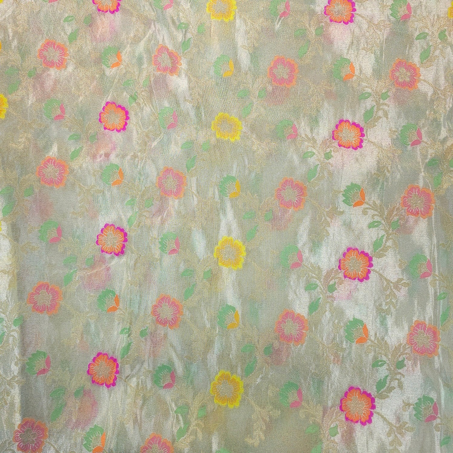 Dyeable Shimmer Tissue base with Floral Meena work